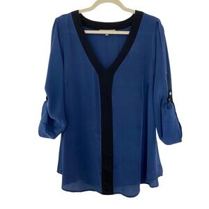 Daniel Rainn silk blouse blue black